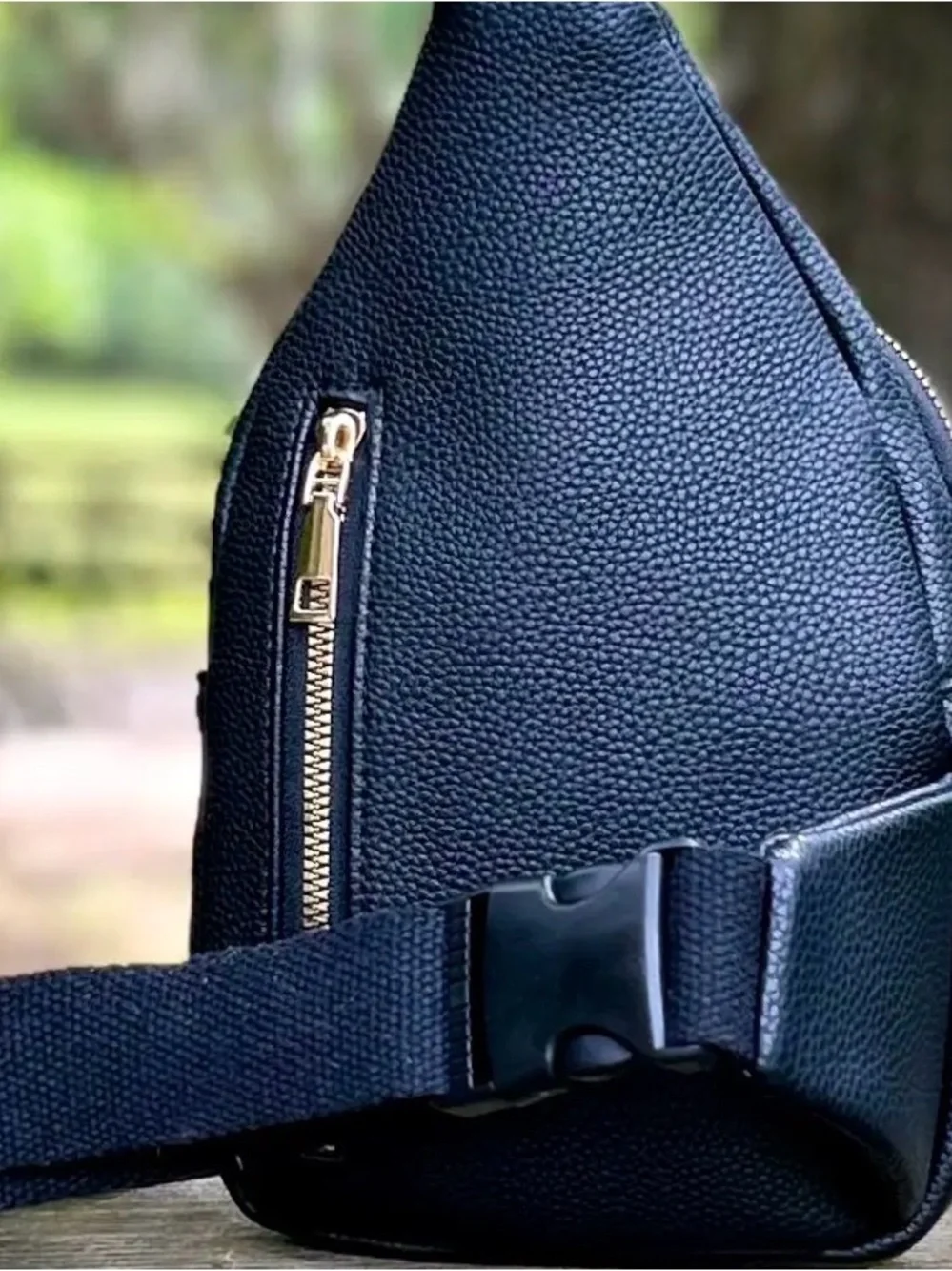 Up cycled Black Leather Crossbody Sling Bag with Plaque